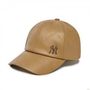 Casquettes MLB Dia Monogra Embo Cuir Unstructureball New York Yankees Accessoires Beige Foncé | 6735JXZUL