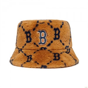 Chapeau Bucket MLB Dia Monogra Fur Boston Redsox Accessoires Marron | 3480WDRHQ