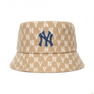 Chapeau Bucket MLB Monogra Classiche New York Yankees Accessoires Beige | 9105AQMES