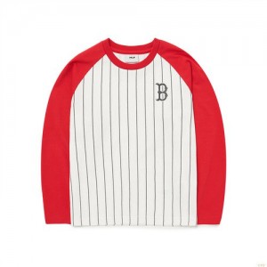 Manches Longues MLB Basic Raglan Stripe Boston Redsox Enfant Blanche | 9681DVHSC