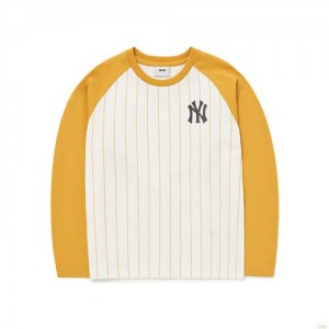 Manches Longues MLB Basic Raglan Stripe New York Yankees Enfant Jaune | 1450UYVPM