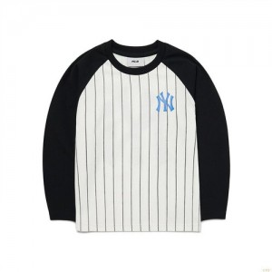 Manches Longues MLB Basic Stripe Raglan New York Yankees Enfant Noir | 2370QTNPR