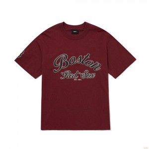 Manches Longues MLB Cursive Overfit Boston Redsox Vetement Bordeaux | 1269ANFXO