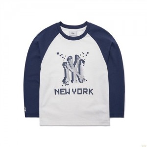 Manches Longues MLB Pixel Logo Raglan New York Yankees Enfant Bleu Foncé | 9253KVJQB