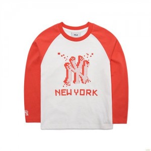 Manches Longues MLB Pixel Logo Raglan New York Yankees Enfant Orange | 1324ZEBVM