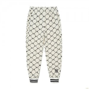 Pantalons Décontractés MLB Dia Monogra Allover Velvet Jogger New York Yankees Vetement Blanche | 9481ARXFK