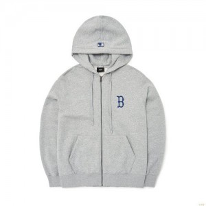 Sweat a Capuche MLB Basic Big Loso Brushehoozip-up Boston Redsox Vetement Grise | 1607WAEXT