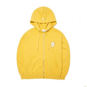 Sweat a Capuche MLB Basic Mediulogo Hoozip-up Vetement Jaune | 8349QWXGJ