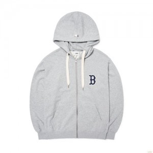 Sweat a Capuche MLB Basic Mediulogo Hoozip-up Boston Redsox Vetement Grise | 7564MDOZG