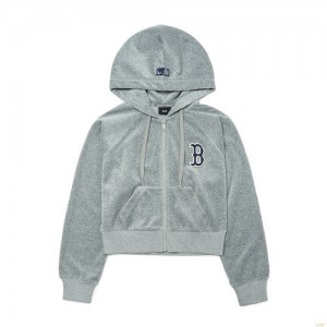 Sweat a Capuche MLB Basic Velvet Crop Hoozip-up Boston Redsox Vetement Grise | 8931CWOBX