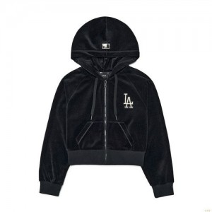 Sweat a Capuche MLB Basic Velvet Crop Hoozip-up La Dodgers Vetement Noir | 4958BNDUF