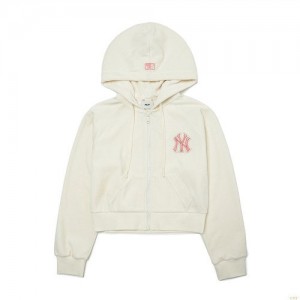 Sweat a Capuche MLB Basic Velvet Crop Hoozip-up New York Yankees Vetement Blanche | 4273XISGC