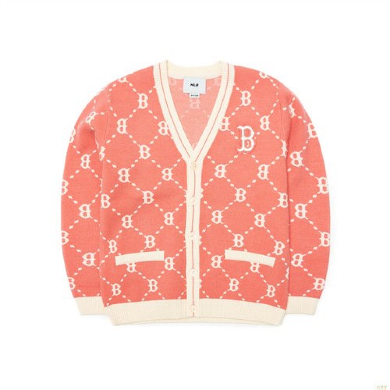 Chandails MLB Dia Monogra Cardigan Boston Redsox Enfant Rose | 7251FWHYD