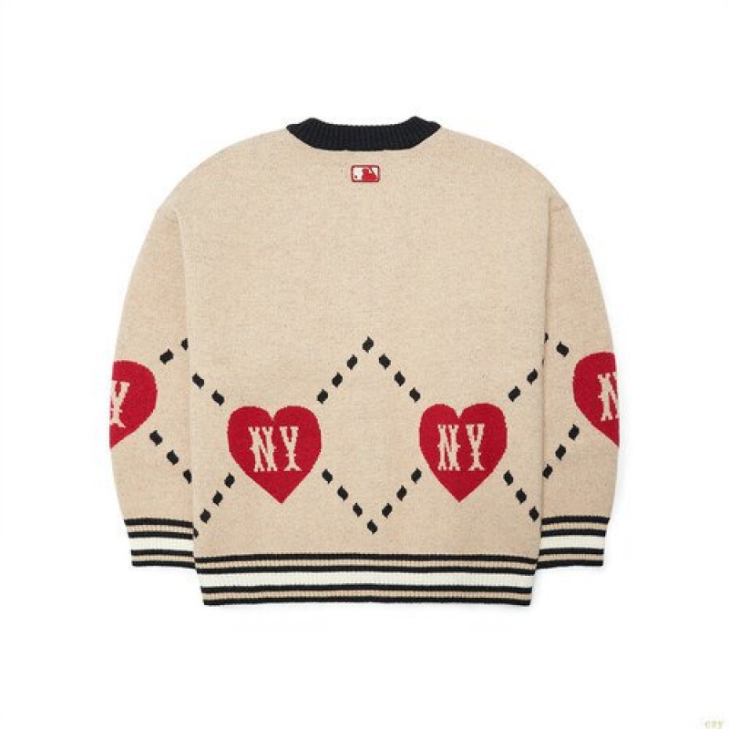 Chandails MLB Heart Cardigan New York Yankees Enfant Beige | 9580VBKEY