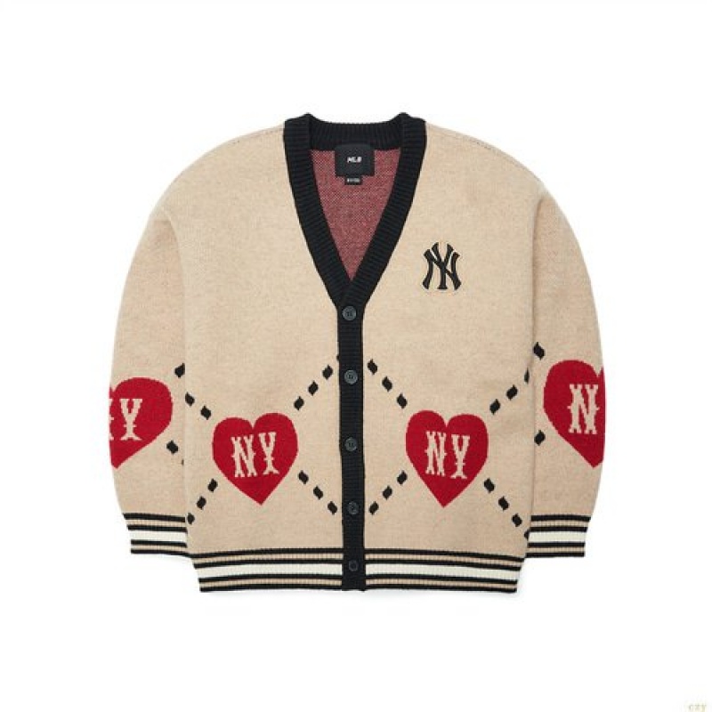 Chandails MLB Heart Cardigan New York Yankees Enfant Beige | 9580VBKEY