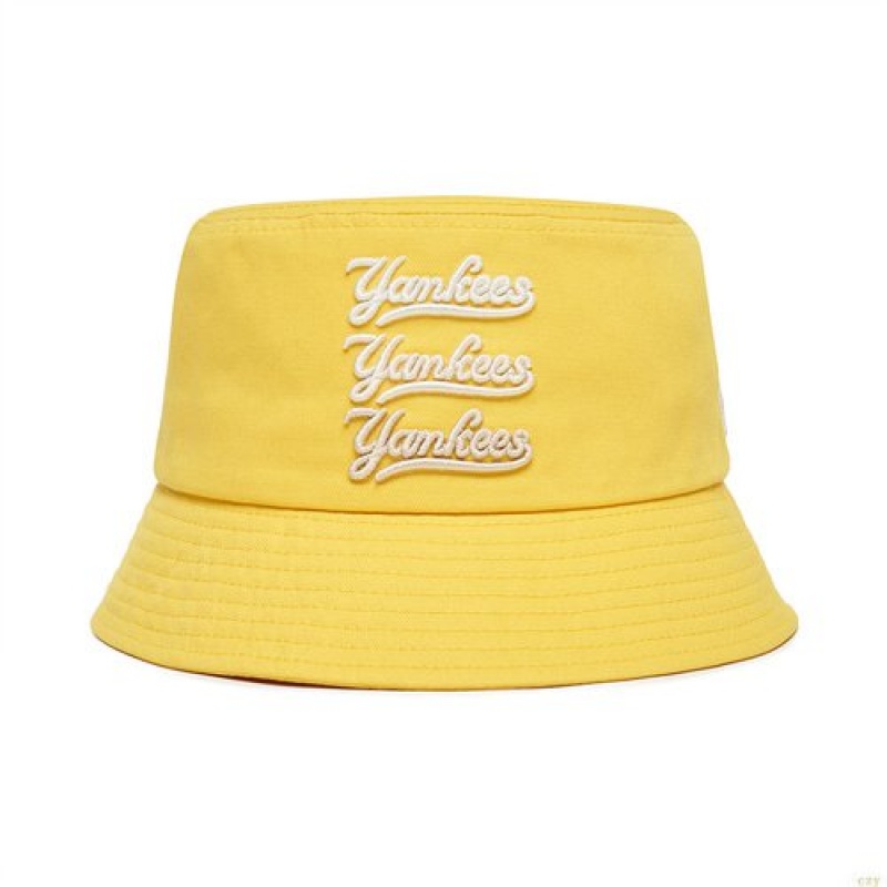 Chapeau Bucket MLB Basic Logo New York Yankees Accessoires Jaune | 8341QAYZR