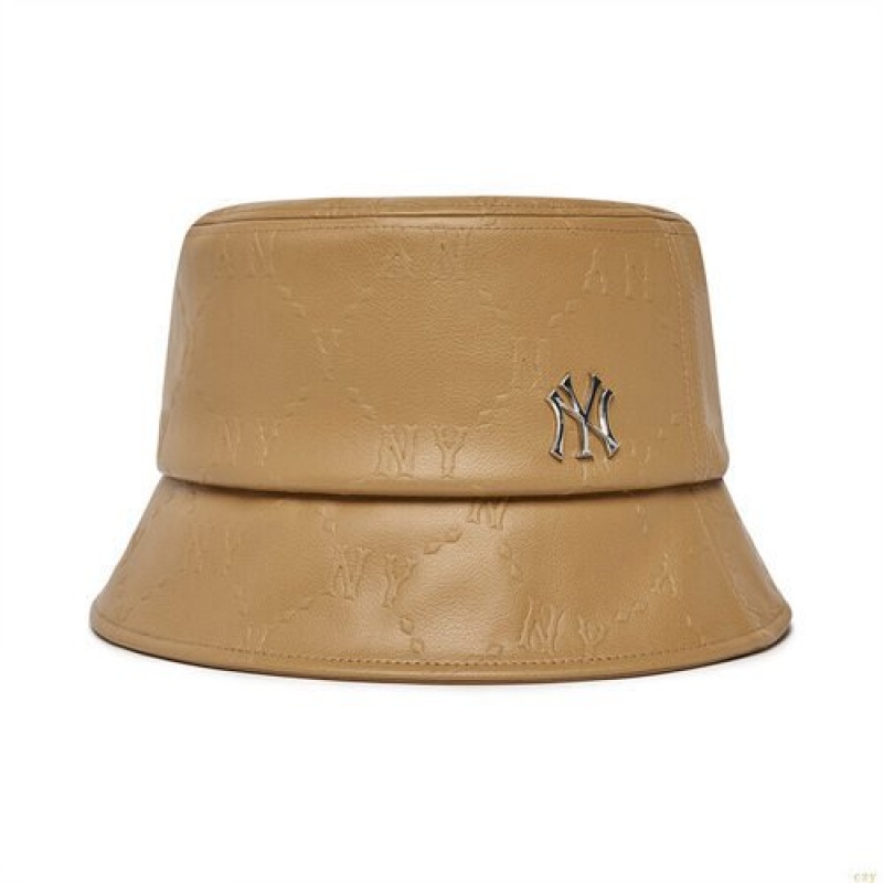 Chapeau Bucket MLB Dia Monogra Embo Cuir New York Yankees Accessoires Kaki | 9356WTMLJ