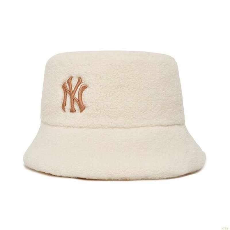 Chapeau Bucket MLB Fleece New York Yankees Accessoires Blanche | 9027FREPK