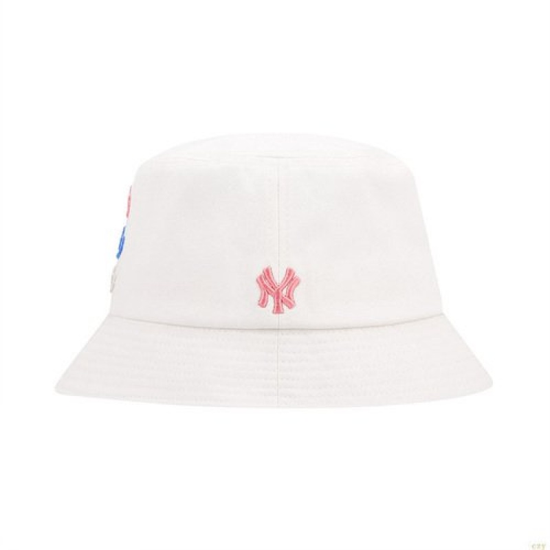 Chapeau Bucket MLB Logomania New York Yankees Accessoires Blanche | 8234QFMKX