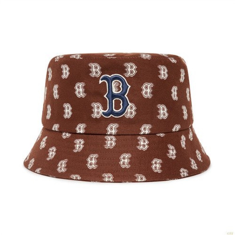 Chapeau Bucket MLB Monogra Classiche Boston Redsox Accessoires Marron Foncé | 5096PXDKM