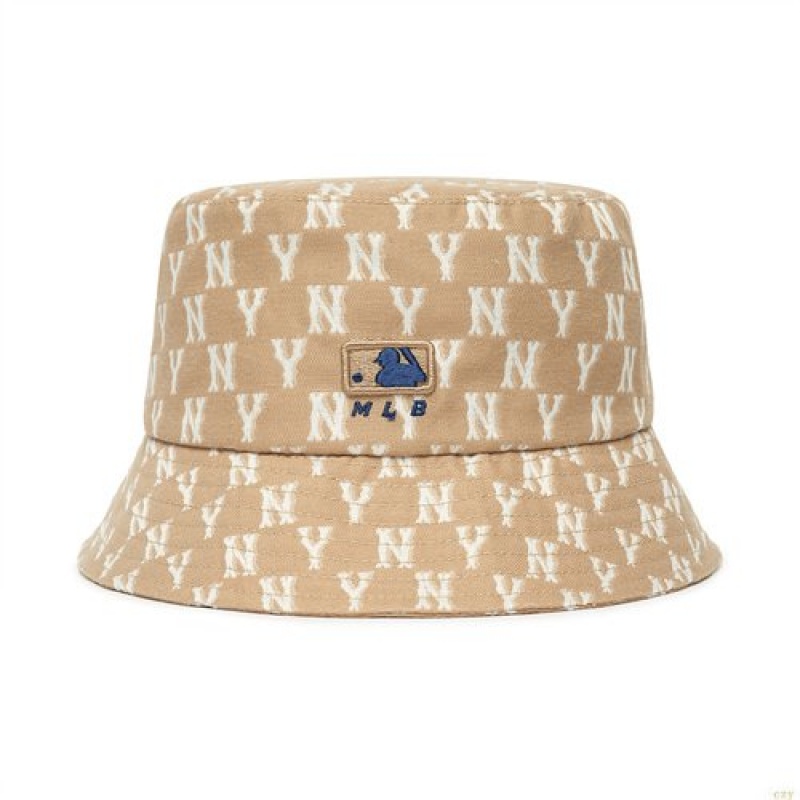 Chapeau Bucket MLB Monogra Classiche New York Yankees Accessoires Beige | 9105AQMES