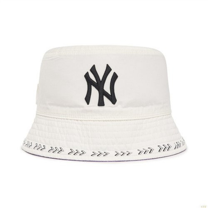 Chapeau Bucket MLB Seaball Fleece Reversible New York Yankees Accessoires Blanche | 6798FLBYG