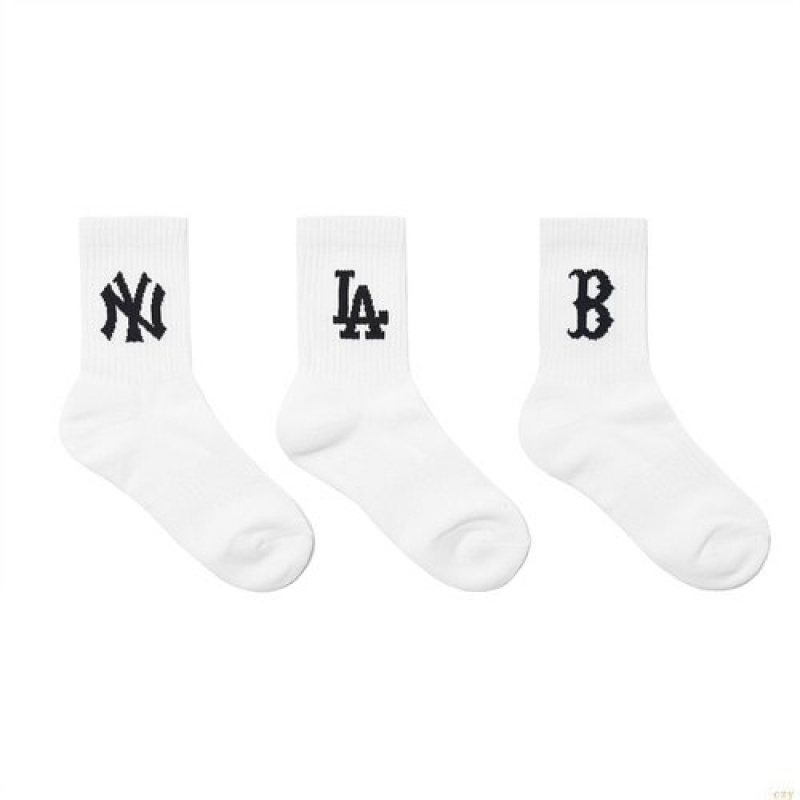 Chaussettes MLB Big Logo 3pairset Accessoires Blanche | 9148KMUAB