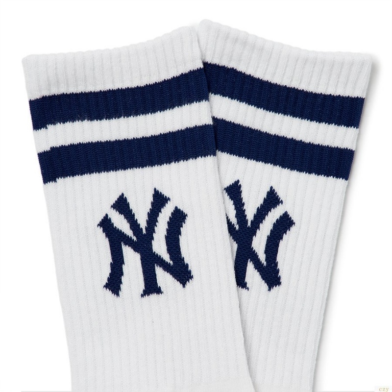 Chaussettes MLB Big Logo Stripe New York Yankees Accessoires Blanche | 7961EVLIR