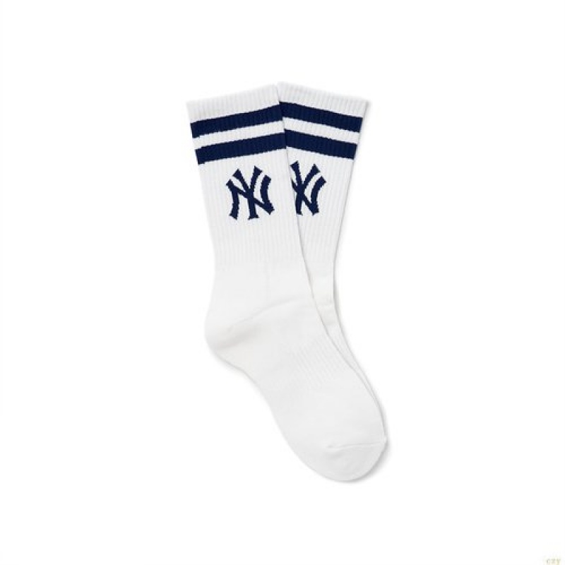 Chaussettes MLB Big Logo Stripe New York Yankees Accessoires Blanche | 7961EVLIR