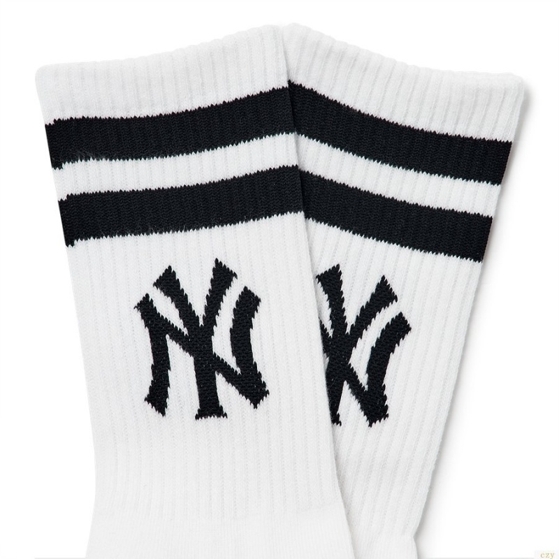 Chaussettes MLB Big Logo Stripe New York Yankees Accessoires Blanche | 9047QPFHV