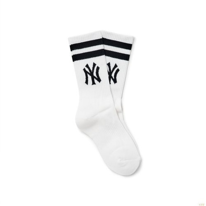 Chaussettes MLB Big Logo Stripe New York Yankees Accessoires Blanche | 9047QPFHV