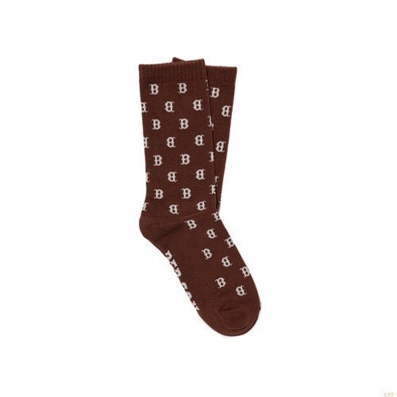 Chaussettes MLB Classiche Monogra Boston Redsox Accessoires Marron | 4637TWLKS