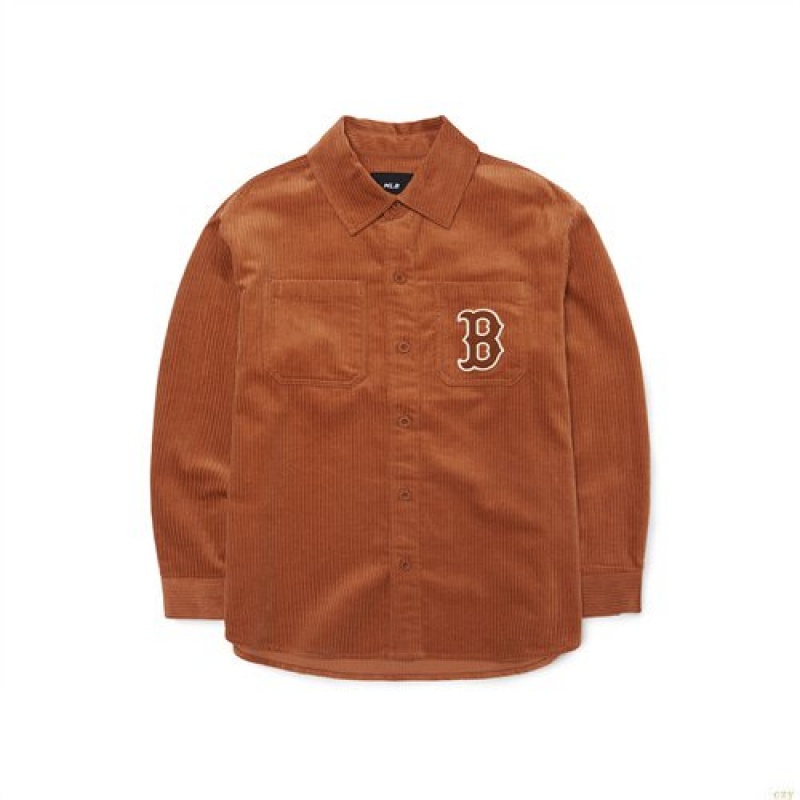 Chemises MLB Basic Mediulogo Corduroy Overfit Boston Redsox Vetement Marron | 4798XHIJR