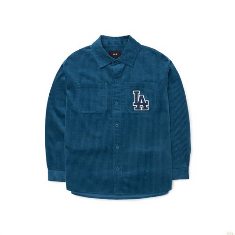 Chemises MLB Basic Mediulogo Corduroy Overfit Dodgers Vetement Bleu | 0124NLMGH