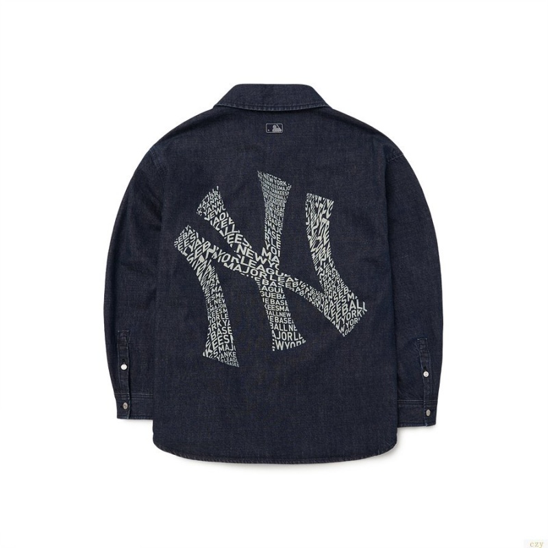 Chemises MLB Illusion Mega Logo Deni New York Yankees Vetement Bleu Foncé | 4096MEQXA