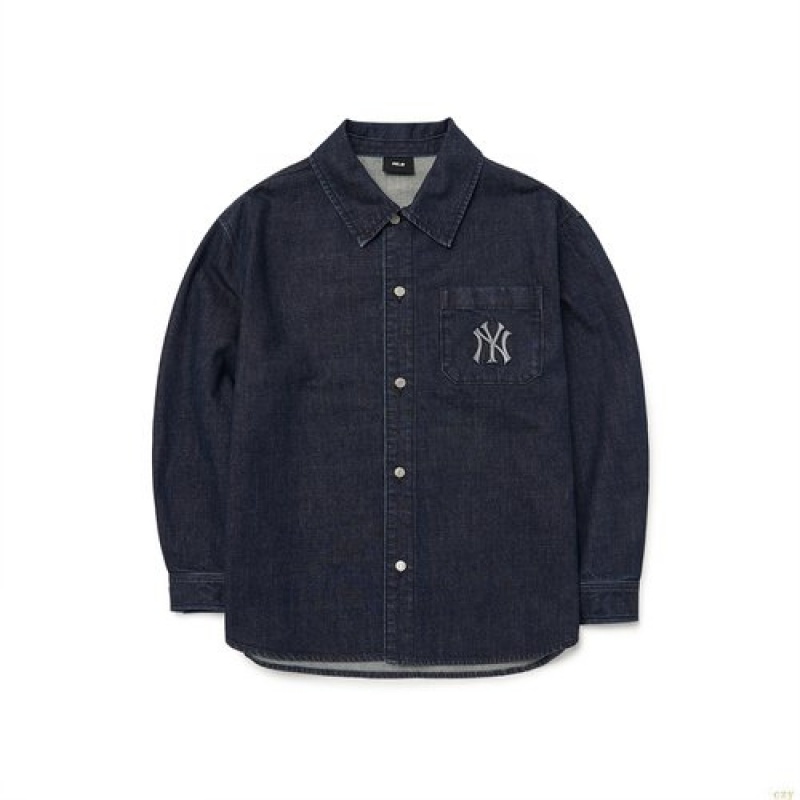 Chemises MLB Illusion Mega Logo Deni New York Yankees Vetement Bleu Foncé | 4096MEQXA