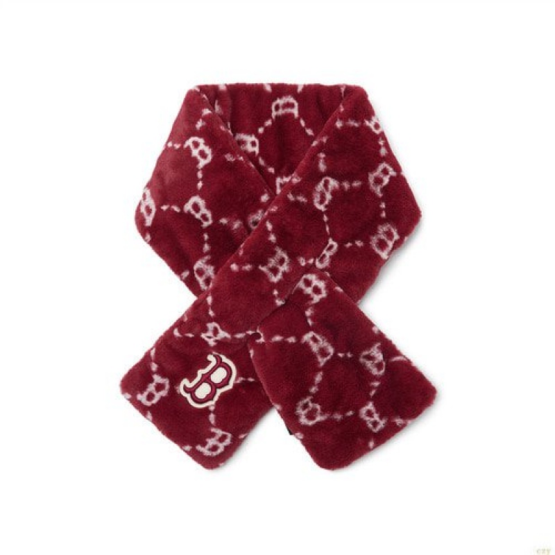 Echarpes MLB Dia Monogra Fur Muffler Boston Redsox Scarves Accessoires Bordeaux | 8462LPGXB