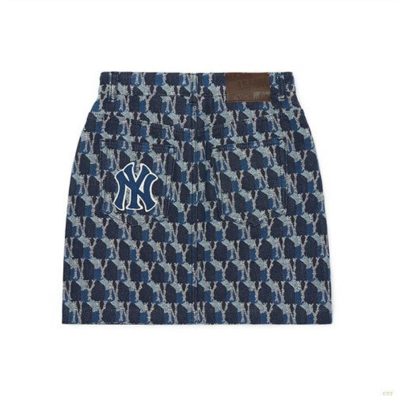 Jupes MLB Wmcube Monogra Jacquardeniskirt New York Yankees Vetement Bleu Foncé | 4593VRTQF