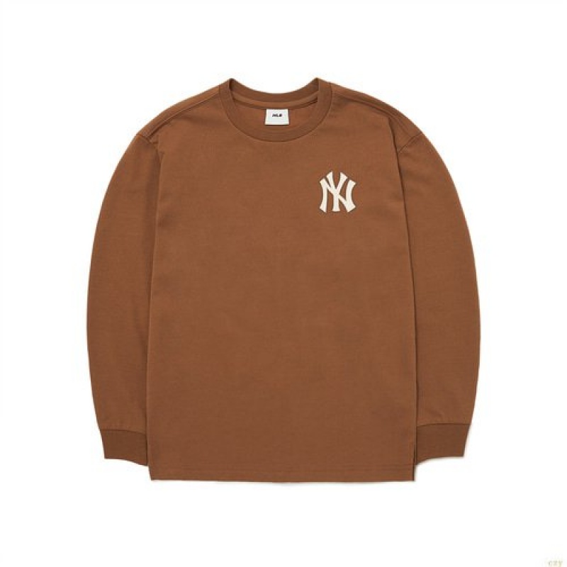 Manches Longues MLB Basic Big Logo New York Yankees Enfant Marron | 9168CYPGJ