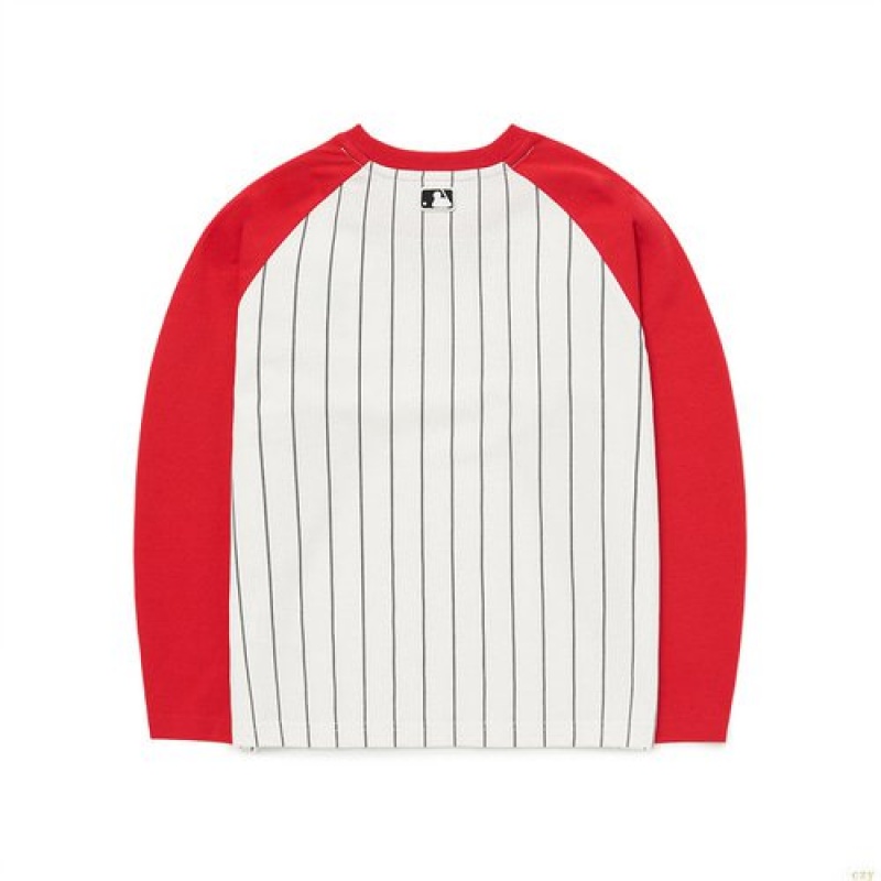 Manches Longues MLB Basic Raglan Stripe Boston Redsox Enfant Blanche | 9681DVHSC