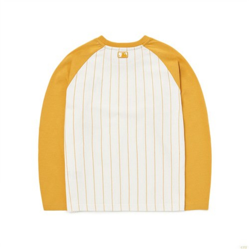 Manches Longues MLB Basic Raglan Stripe New York Yankees Enfant Jaune | 1450UYVPM