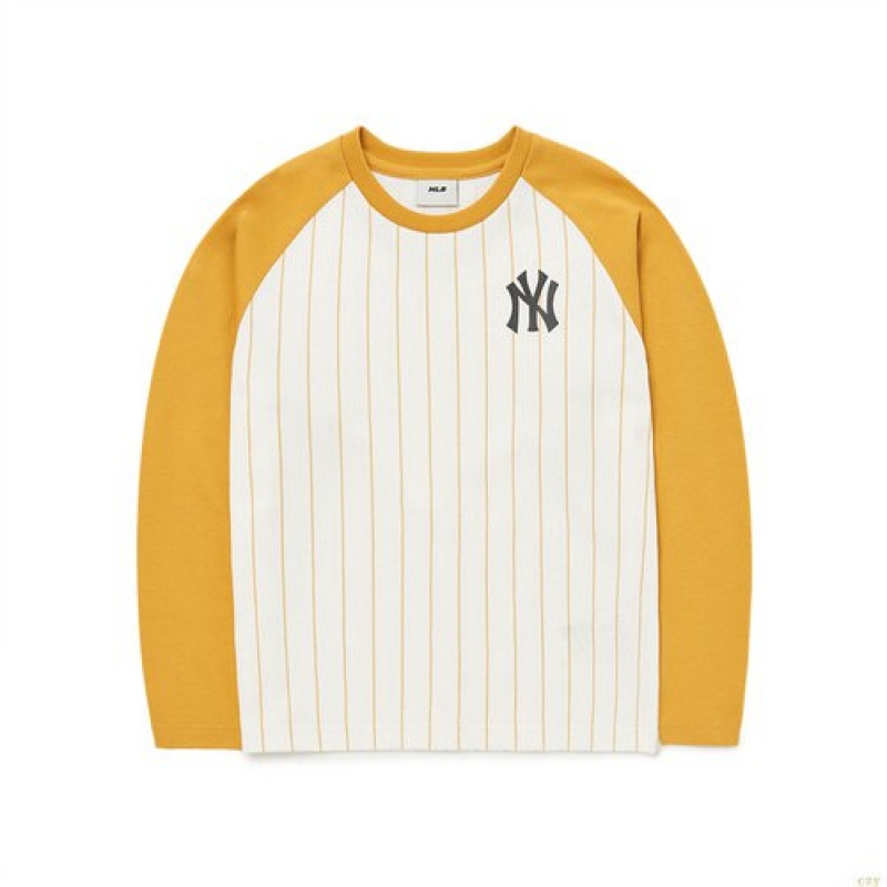 Manches Longues MLB Basic Raglan Stripe New York Yankees Enfant Jaune | 1450UYVPM