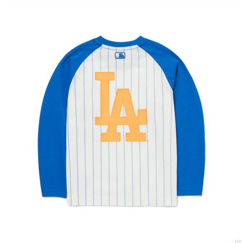 Manches Longues MLB Basic Stripe Raglan La Dodgers Enfant Bleu | 5283MQXCN