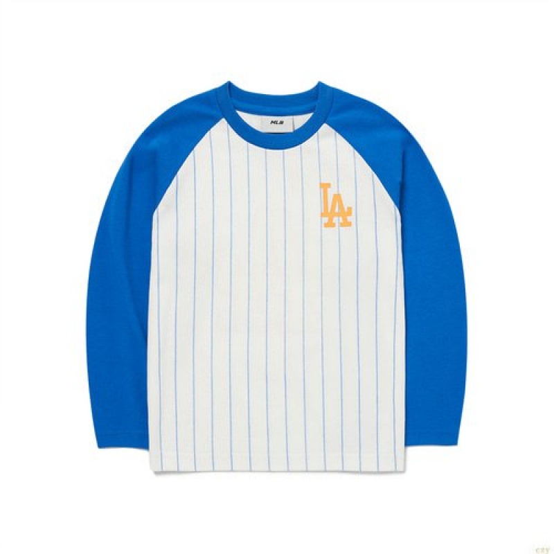 Manches Longues MLB Basic Stripe Raglan La Dodgers Enfant Bleu | 5283MQXCN