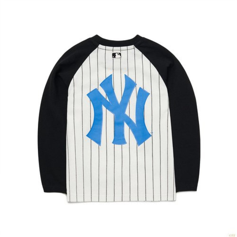 Manches Longues MLB Basic Stripe Raglan New York Yankees Enfant Noir | 2370QTNPR