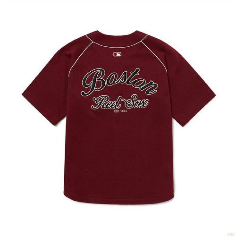 Manches Longues MLB Cursive Boston Redsox Vetement Bordeaux | 7083DJHOK