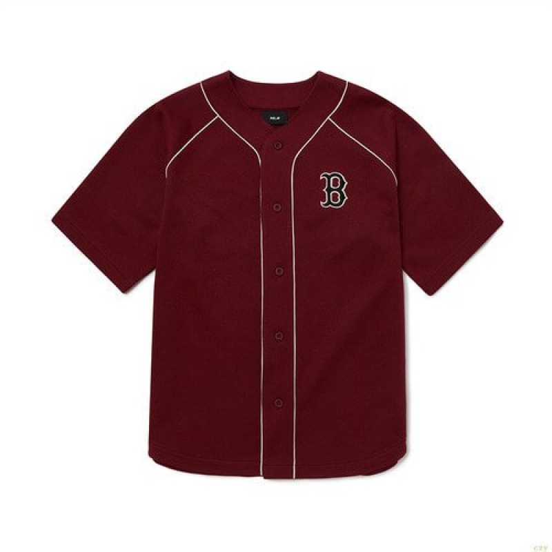 Manches Longues MLB Cursive Boston Redsox Vetement Bordeaux | 7083DJHOK