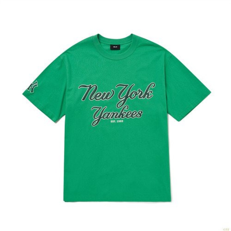 Manches Longues MLB Cursive Overfit New York Yankees Vetement Vert | 0259RVBYO