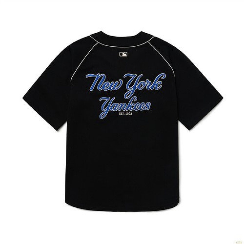 Manches Longues MLB Cursivenew York Yankees Vetement Noir | 7345DYHPC