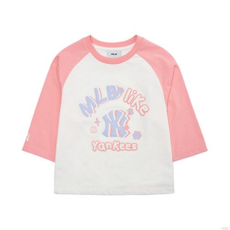 Manches Longues MLB Like Raglan New York Yankees Enfant Rose | 2867JCARH